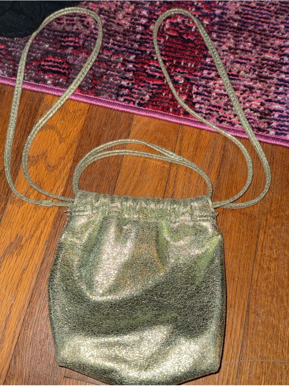 Zara Metallic Green Drawstring Mini Crossbody